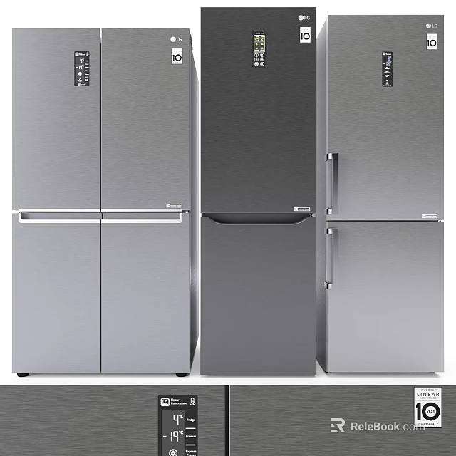 Modern Stainless Steel Refrigerators and Freezers with Multiple Door Designs for Home Kitchen 3d model 