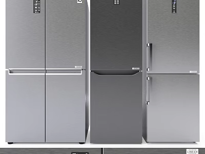 Modern Stainless Steel Refrigerators and Freezers with Multiple Door Designs for Home Kitchen 3d model