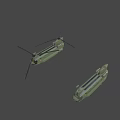 Green Military Helicopter Flying With Rotors Landing Gear And Windows In Blue Sky