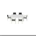Simple Modern Dining Table Set With White Rectangular Table And Six Gray Blue Chairs 3d model