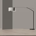 Modern Black Arc Floor Lamp with White Fabric Shade Curved Metal Arm and Sturdy Base