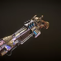 Ornate Vintage Gun With Intricate Engravings Mechanical Parts And Glowing Blue Accents