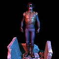 Sci Fi Character In Armor Vest Standing On Broken Stone Platform With Goggles