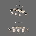 Modern Dining Table Set With Rectangular White Table Black And White Chairs And Hanging Lamps 3d model