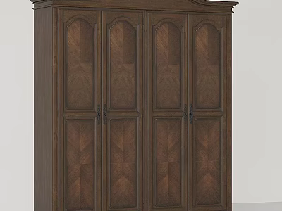 Classic Wooden Wardrobe With Carved Details And Symmetric Wood Grain Four Doors Design 3d model