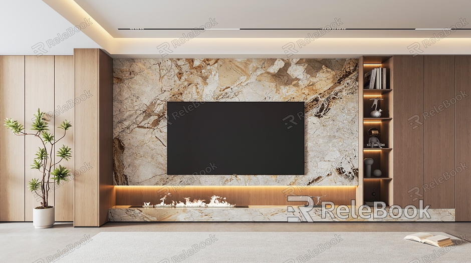 Light Luxury TV Background Wall Stone TV Wall Living Room model