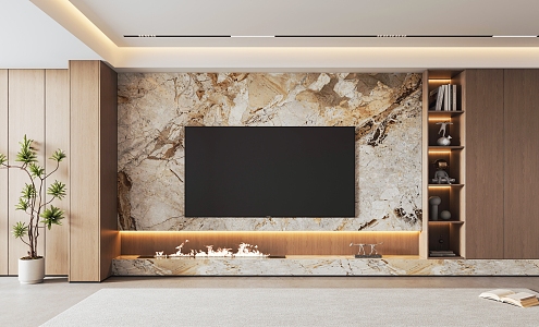 Light Luxury TV Background Wall Stone TV Wall Living Room 3d model