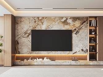 Light Luxury TV Background Wall Stone TV Wall Living Room 3d model