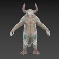 Mythical Horned Creature 3D Model With Textured Skin And Red Green Details