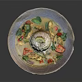 Delicious Rice Bowl With Lemon Slice Fresh Vegetables Chili And Creamy Sauce In Ceramic Bowl