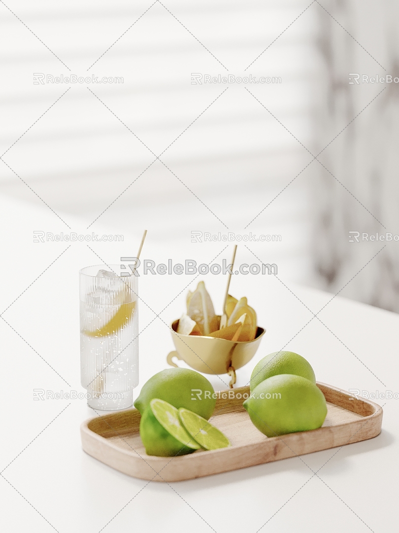 Ornaments combination fruit tray lemon water cup ornaments 3d model