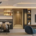 Modern Living Dining Room Interior With Wall Mounted TV Large Window Sofa And Floor Lamp