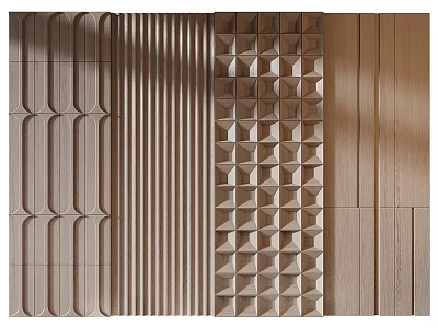 Decorative Wall Panels Featuring Geometric Patterns Vertical Stripes and Wood Grain Textures 3d model