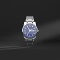 Classic Watch With Blue Dial Silver Metal Strap And Roman Numerals