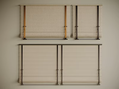 Beige Fabric Window Blinds With Wooden And Metal Frames Wall Mounted Design 3d model