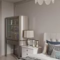 Elegant Bedroom Interior With Crystal Chandelier Bedside Tables Display Cabinet And Area Rug