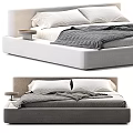 Modern Upholstered Double Bed With Padded Headboard Grey Bedding And Nightstand 3d model