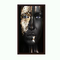 Portrait Painting of Human Face With Golden Cracked Effect Brown Frame and Blue Gradient Background