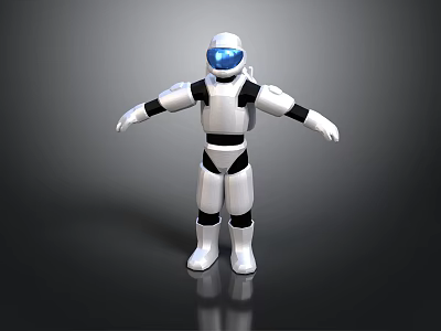 Humanoid Robot With White And Black Body Blue Eyes Standing On Dark Surface 3d model