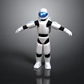 Humanoid Robot With White And Black Body Blue Eyes Standing On Dark Surface