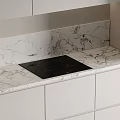 Modern Kitchen Interior Induction Cooktop On Marble Countertop With White Cabinets 3d model