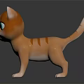 Orange Striped Kitten Toy With Big Green Eyes Standing On Dark Background With Reflection