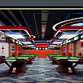 Modern Billiard Room With Green Felt Tables Red Chairs And Stylish Lighting