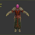Game Movie Character With Bald Head Red Black Robe Armor Details Waist Belt Arms Outstretched