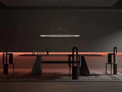 Modern Dining Table Set With Minimalist Chairs And Hanging Pendant Light 3d model