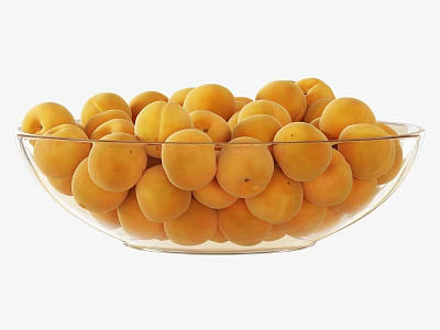 Fresh Yellow Apricots Filled in Transparent Glass Bowl for Healthy Snack 3d model