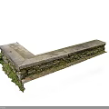 Rustic Stone Bench Structure With L Shaped Design And Mossy Surface 3d model