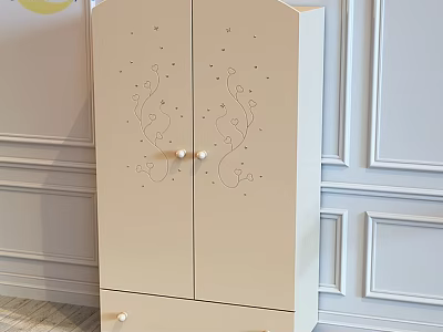 Elegant Beige Double Door Wardrobe With Hearts Vine Patterns And Bottom Drawers In Interior 3d model