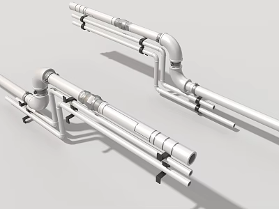 Industrial Equipment Metal Pipeline System With Elbow Fittings And Support Brackets 3d model