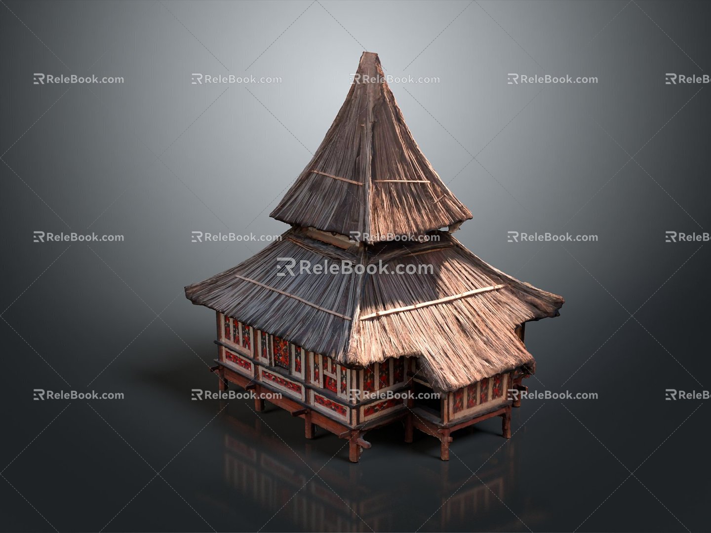 Modern Cartoon Building Thatched Cottage Thatched Cottage Earth Pei House Middle Century Cottage 3d model