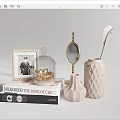 Stylish Decorative Ornament Set With Photo Frame Glass Cloche Mirror Ceramic Vases Feather And Books