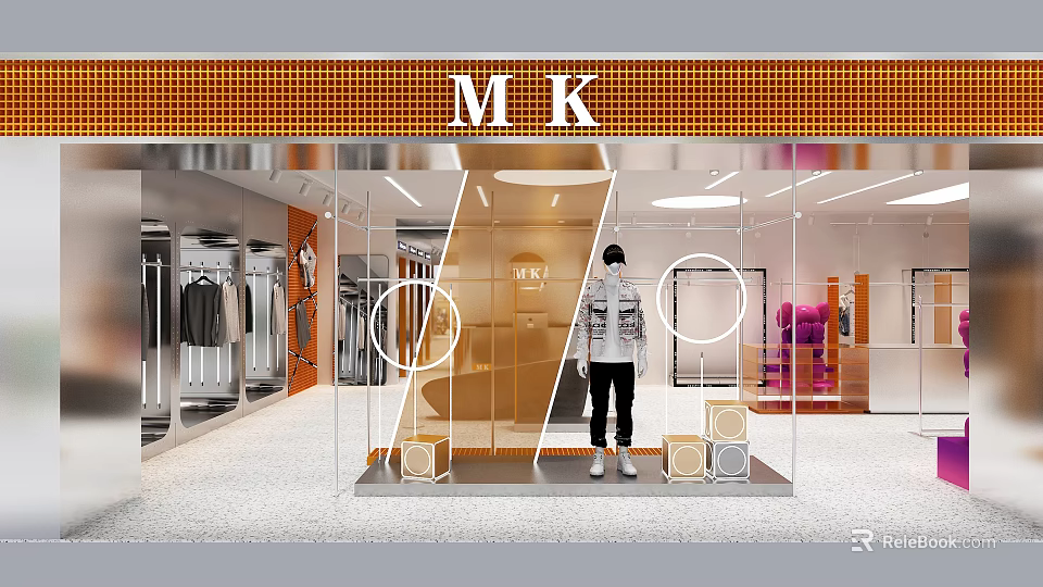 Modern Clothing Store Interior With Window Display Mannequin Fashion Apparel And Decorative Elements 3d model 