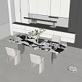 Modern Dining Table Set With Marble Tabletop And White Chairs 3d model