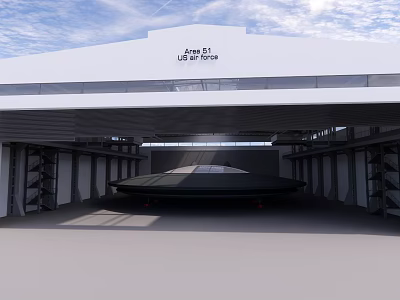 Aquarius Luxury Yachts Industrial Facility With White Exterior Black Yacht Inside And Open Doors 3d model