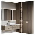 Modern Bathroom Vanity Design With Marble Countertop Wooden Cabinets And Mirror Lighting