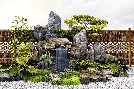 Courtyard landscape rockery waterscape water drop stone tree landscape tree stone 3d model