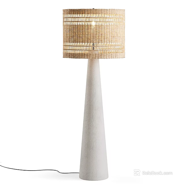 Minimalist Floor Lamp With Woven Natural Shade And White Stand Design 3d model 