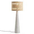 Minimalist Floor Lamp With Woven Natural Shade And White Stand Design