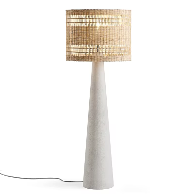 Minimalist Floor Lamp With Woven Natural Shade And White Stand Design 3d model