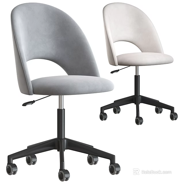 Gray and Beige Modern Minimalist Office Chairs with Adjustable Height and Caster Wheels 3d model 