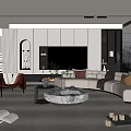 Modern Living Room Interior Design With Large TV White L shaped Sofa And Marble Coffee Table