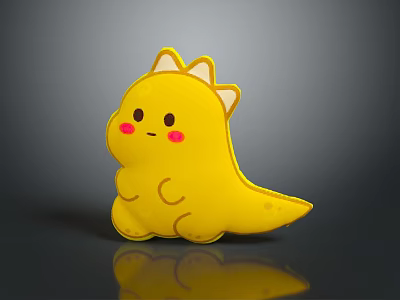 Cute Yellow Cartoon Dinosaur Plush Toy Character with Small White Horns and Pink Cheeks 3d model
