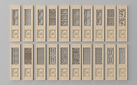 Chinese-style double-door wooden door 3d model