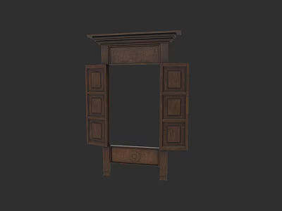 Classic Wooden Carved Window Featuring Detailed Intricate Design And Frame Panels 3d model