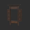 Classic Wooden Carved Window Featuring Detailed Intricate Design And Frame Panels