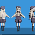 Cartoon Girl With Long White Hair Purple Hat And Heart Pattern Overalls On Blue Background